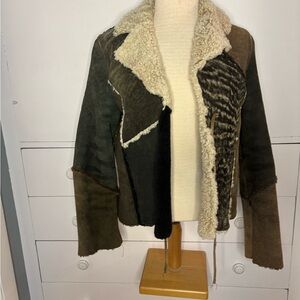 Vintage Patchwork Leather Jacket with Shearling